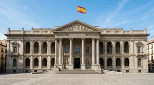 Edificio institucional español con fachada clásica representando la regulación del juego