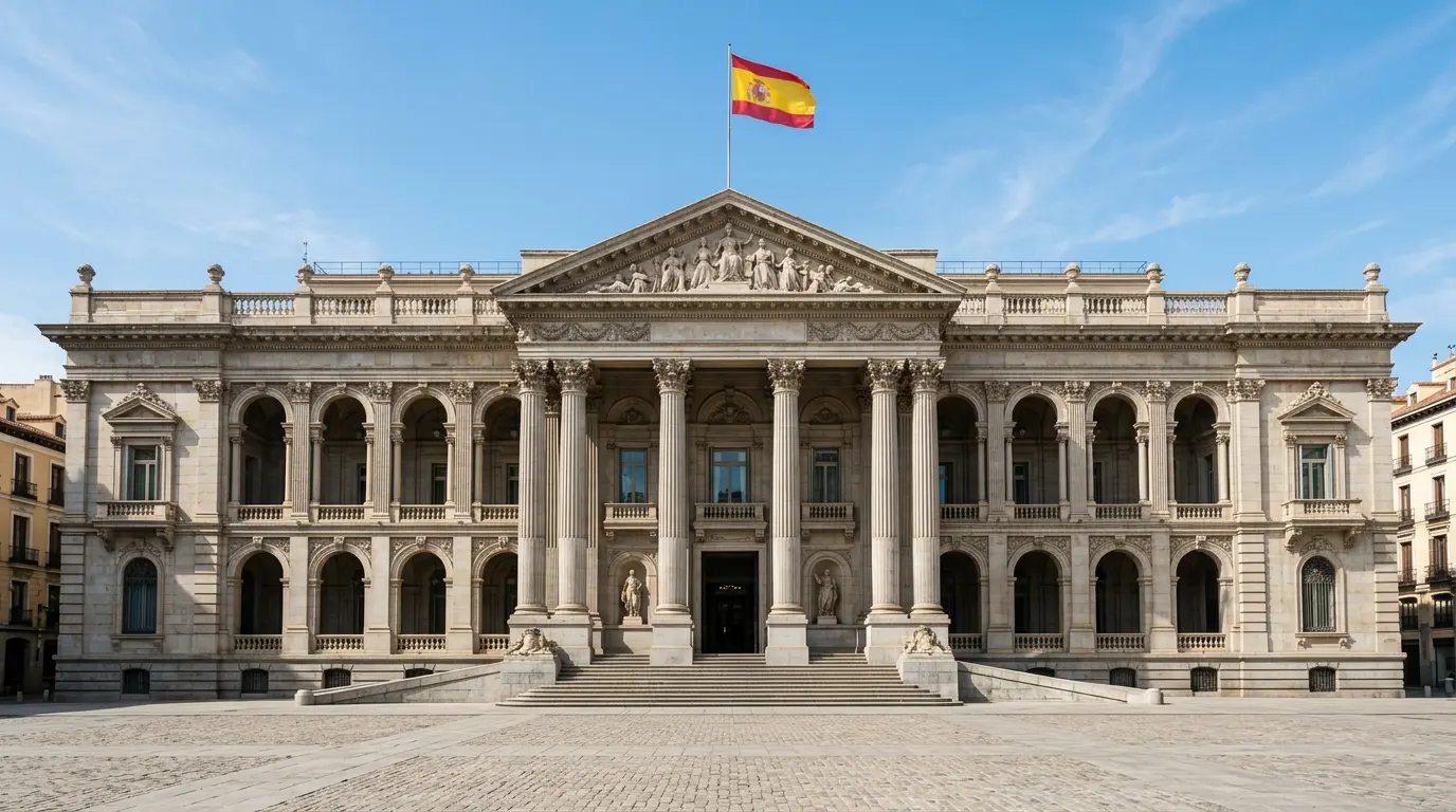 Edificio institucional español con fachada clásica representando la regulación del juego